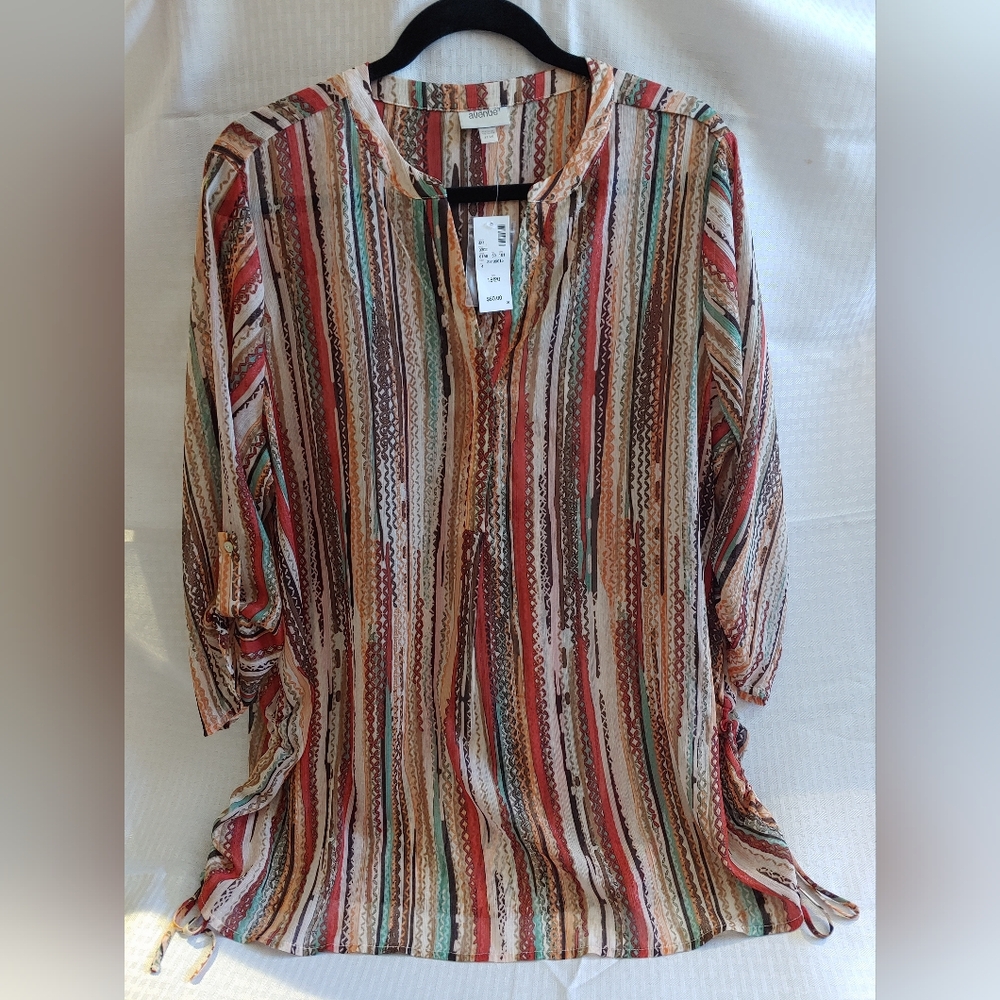 Women's sheer top warm tone multi color